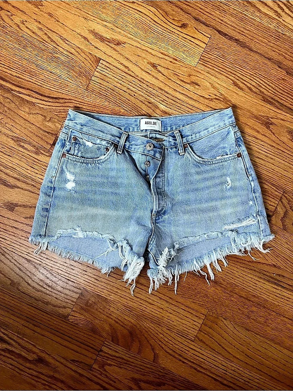 AGOLDE Parker Long Short Distressed Denim Blue Waist 29